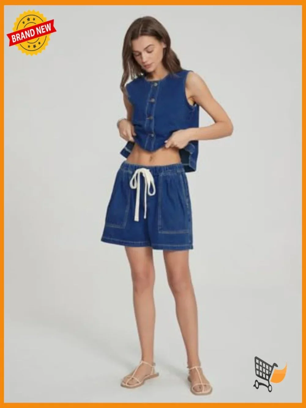 Denim Vest & Shorts Matching Set Sleeveless Crop Top Baggy Jean Shorts